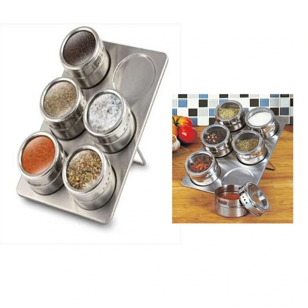 Stainless Steel Magnetic Spice Jars Set NIB